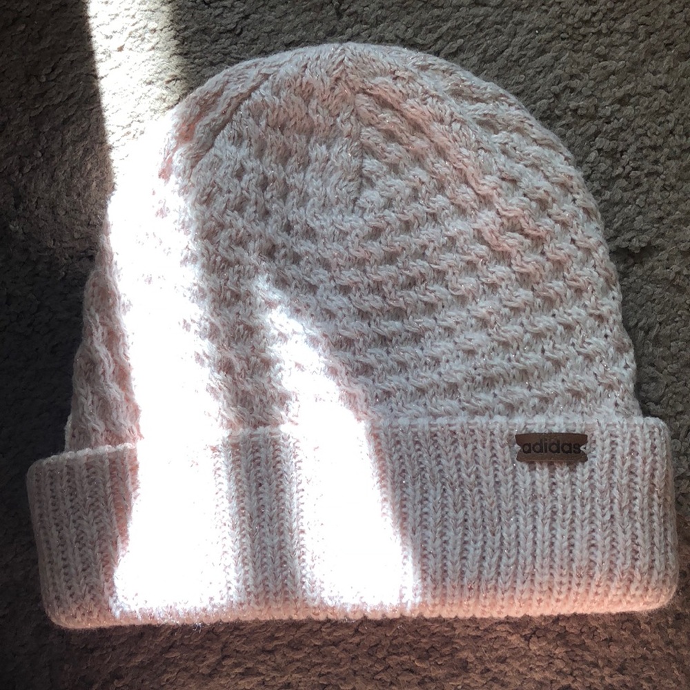 Adidas pink sparkly beanie